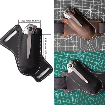 Black Saddle Belt Sheath for Folding Pocket Knife Slots