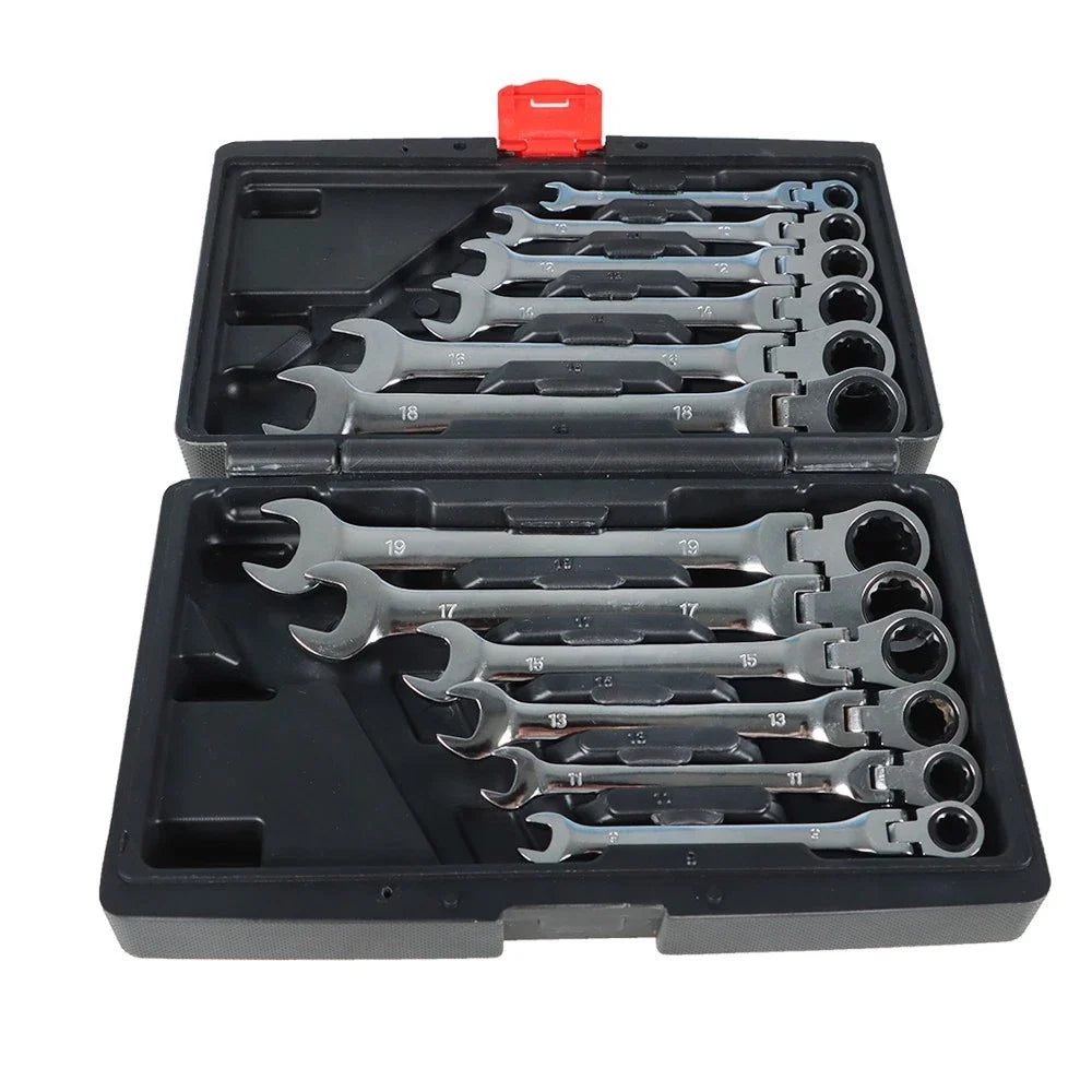 12-Pc Flexible Ratcheting Wrench Set for Metric Combination Spanner (8-19mm)