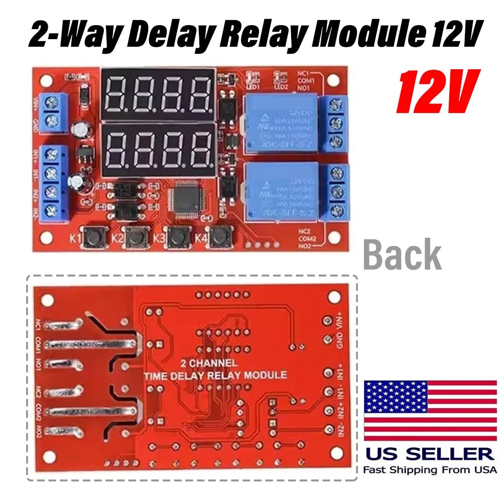 12V 10A Adjustable Time Delay Relay Module Dual Way LED Timer Switch