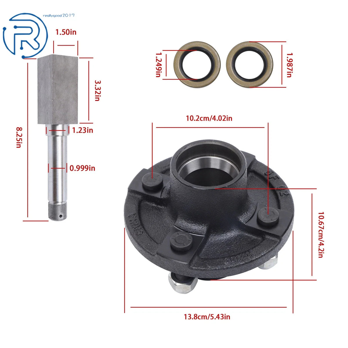 Set of 2 Trailer Hub Kit & BT8 Spindle & Bearing Kit for 4 on 4" Trailers (2000 lbs)
