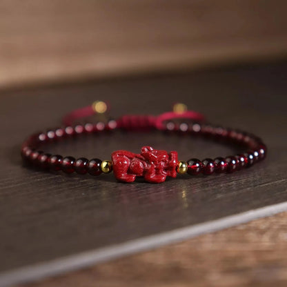 Natural Garnet Pixiu Crystal Gemstone Bead Bracelet for Protection Success Wealth