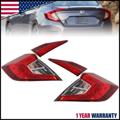 4X Tail Lights for Honda Civic 4-Door Sedan (2016–2021) Left+Right