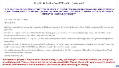Decal Graphic Stickers for Sea Doo GSX (1996–1999)