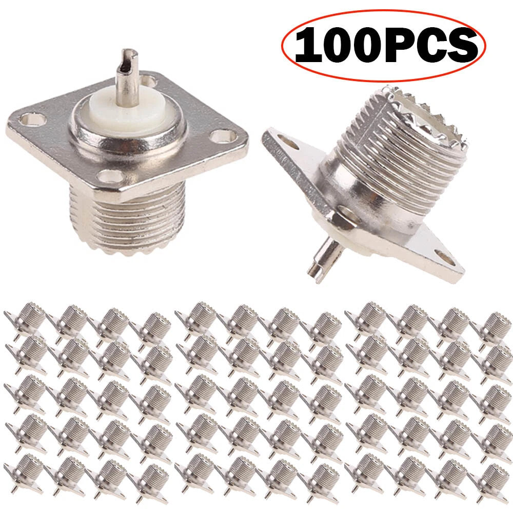 100Pcs UHF Female Jack SO-239 Panel Chassis Mount RF Coax Connectors