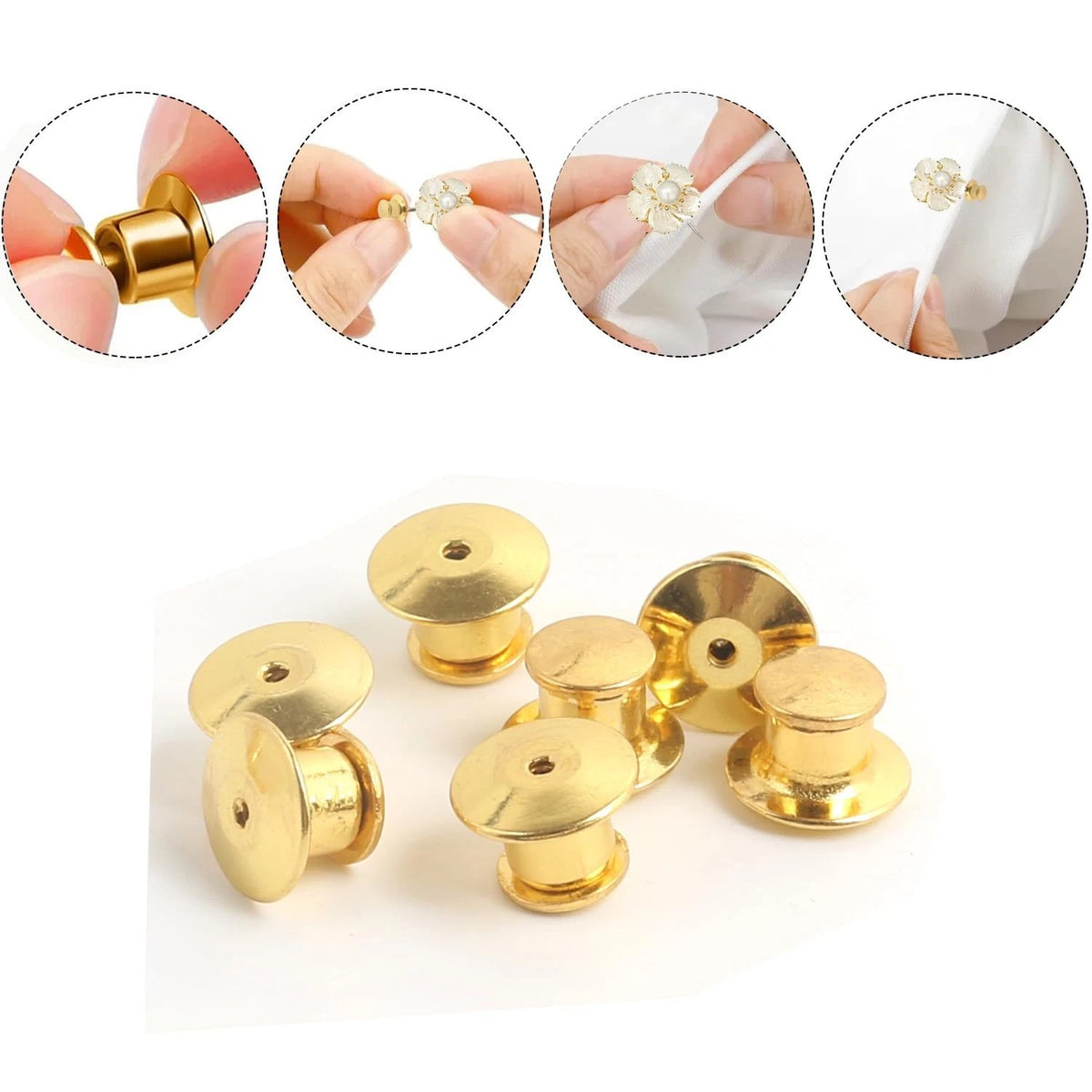 Gold Lapel Pin Backs, Metal Keepers, Butterfly Clutch Fasteners
