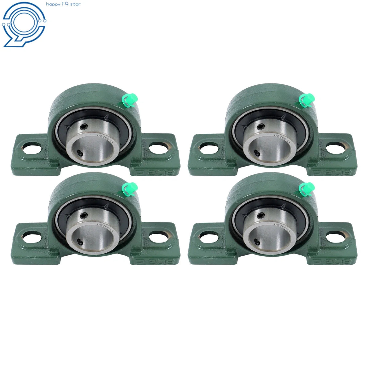 Set of 4 UCP208-24 Pillow Block Bearings for 2-Bolt Solid Base (Self-Aligning)