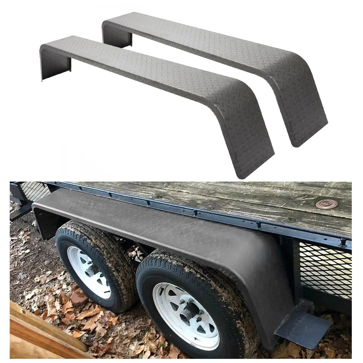 Set of 2 Diamond Tread Plate Double Tandem Axle Trailer Fenders 10-1/4"x72-7/8"x13"
