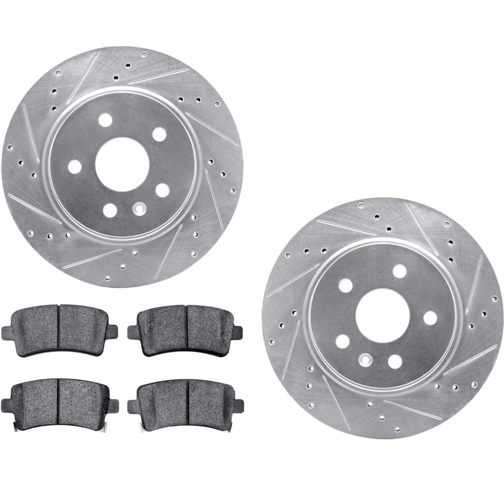 Set of 2 Rear Rotors for Chevy Impala (2014–2020) ALX-PAU-DF-7512-65024-CLA5, Drilled and Slotted