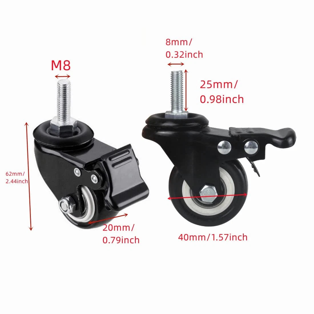 Set of 4 Heavy Duty 1.5 Inch Swivel Caster Wheels - Black