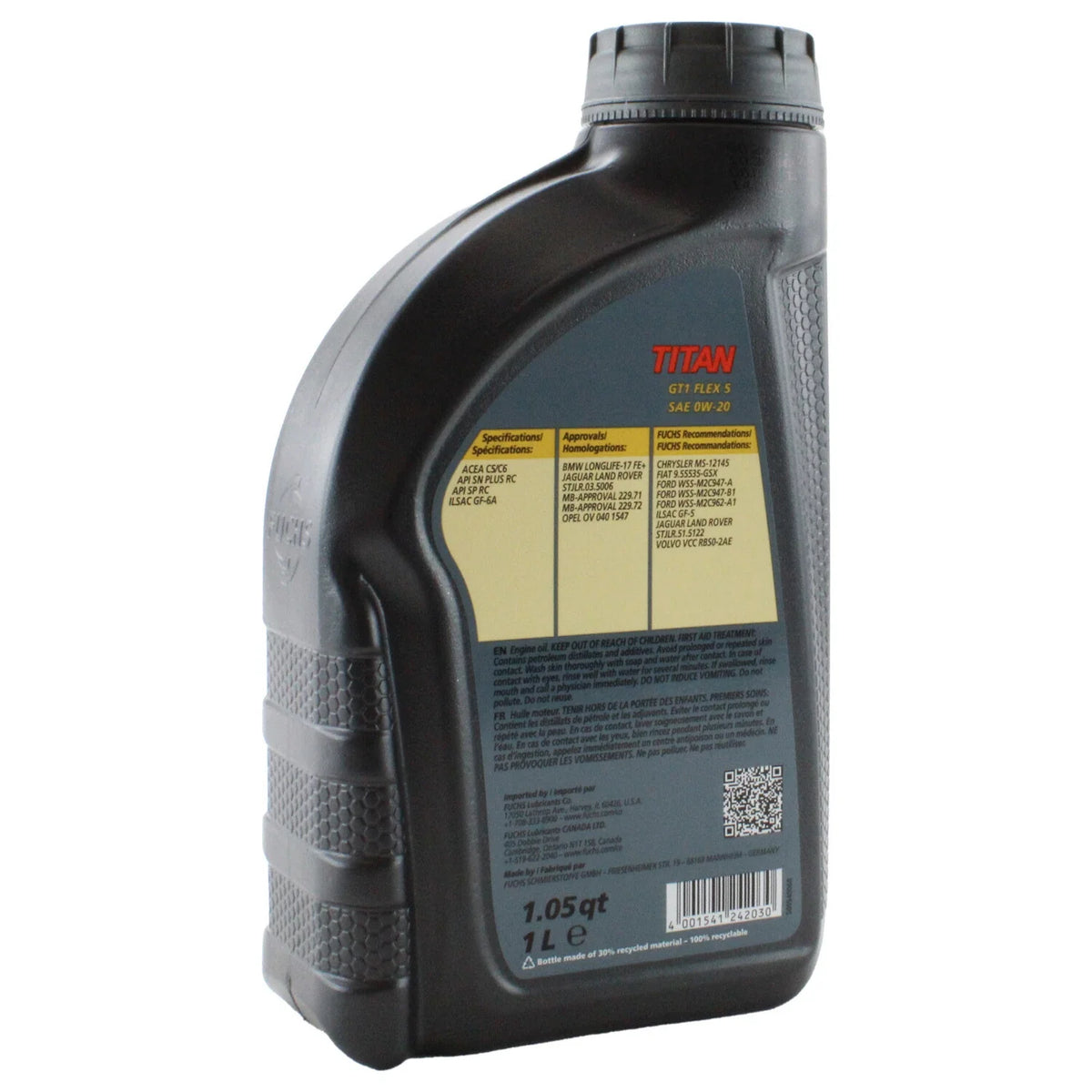 Fuchs Titan GT1 Flex 5 SAE 0W-20 Engine Oil 1L for Acura BMW Honda MB Volvo (2010–2023)