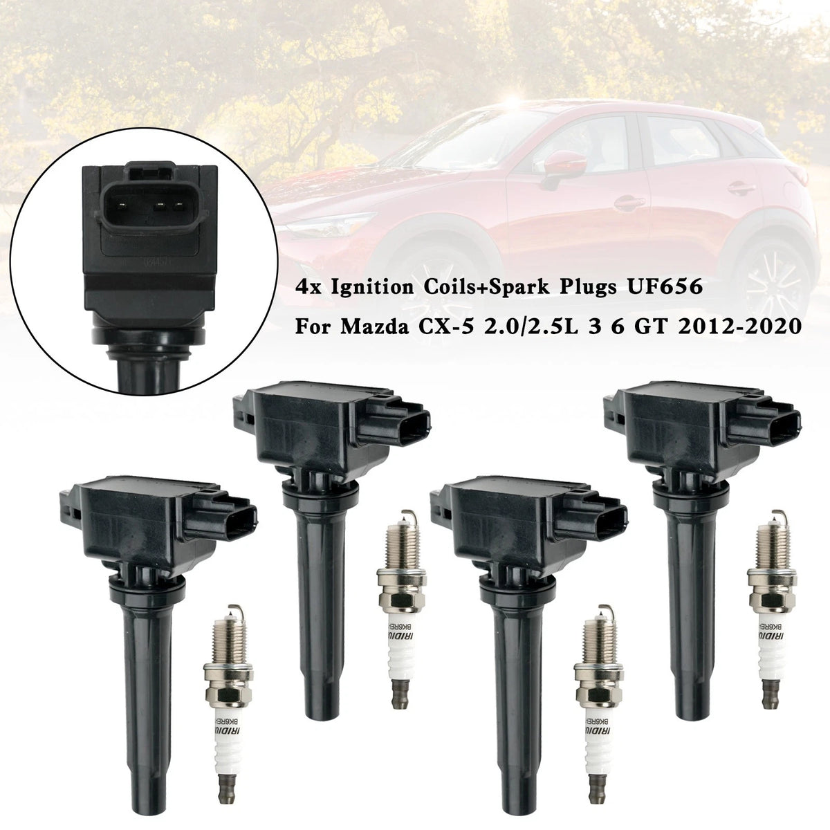 4X Ignition Coils + Spark Plugs UF656 for Mazda CX-5 (2012–2020)
