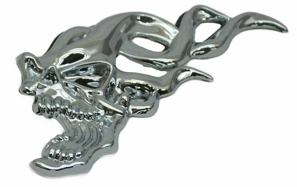 Cutout Flaming Skull Accent Face Left Chrome Plastic for Universal (50102)