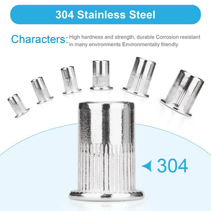 100Pcs 1/4"-20 Rivet Nut for Various Applications (304 Stainless Steel)
