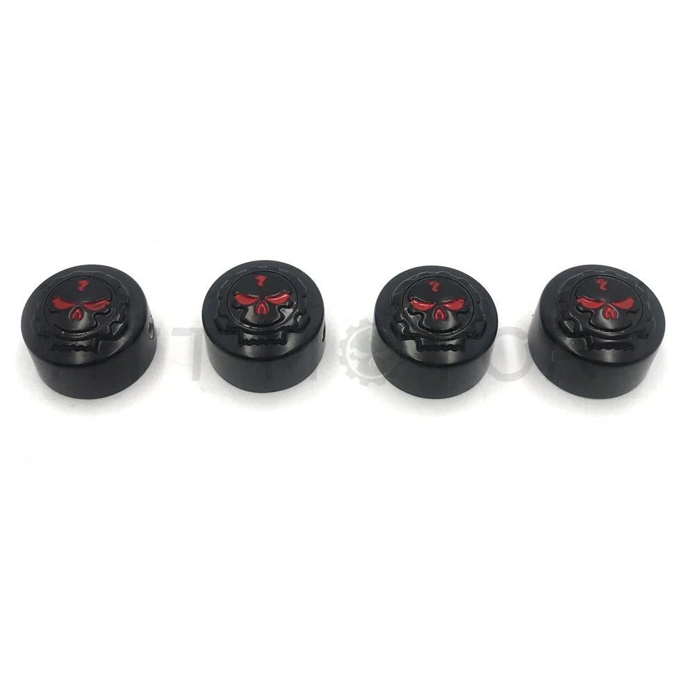 Set of 4 Black Gear Skull Bolt Caps for Harley Dyna Softail Road King