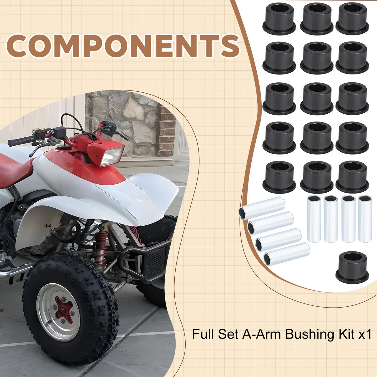 Full Set A-Arm Bushing for Honda TRX400EX TRX450R (1999–2008, 2004–2005)
