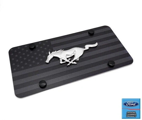 License Plate Frame Premium Black American Flag for Ford Mustang (2005–2024)