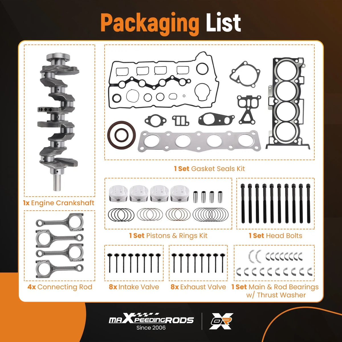 Full Engine Rebuild Kit for Hyundai Sonata 2.0L G4KD (2005–2010) w/ Pistons, Crankshaft
