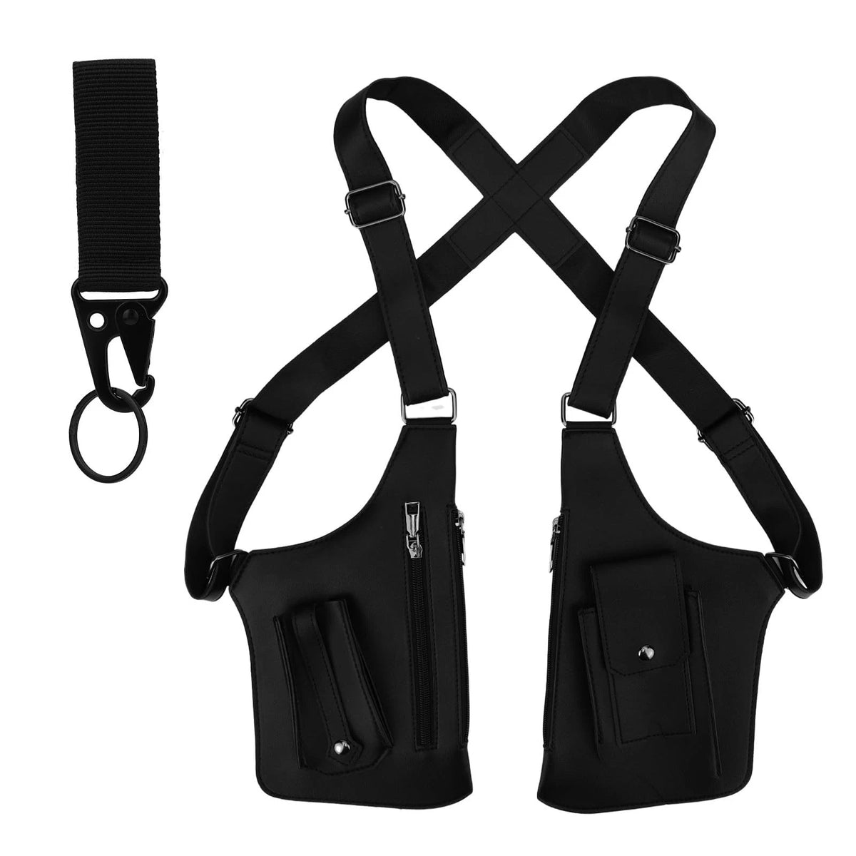 Double Shoulder Armpit Bag for Universal Use (27.5x17.5cm, Black, PU)