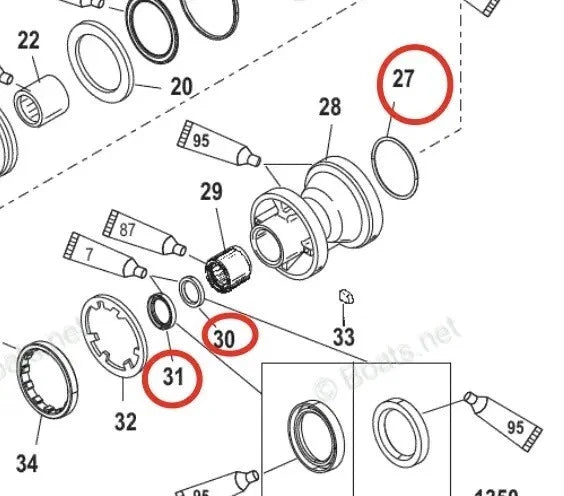 Lower Unit Gearcase Seal Kit for Mercury 225 250 EFI (26-14077, 26-12224, 25-896524)