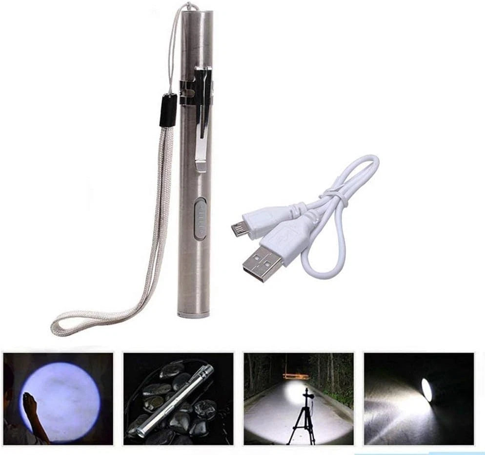 2X LED USB Rechargeable Mini Flashlight Pen Light 1000 Lumens