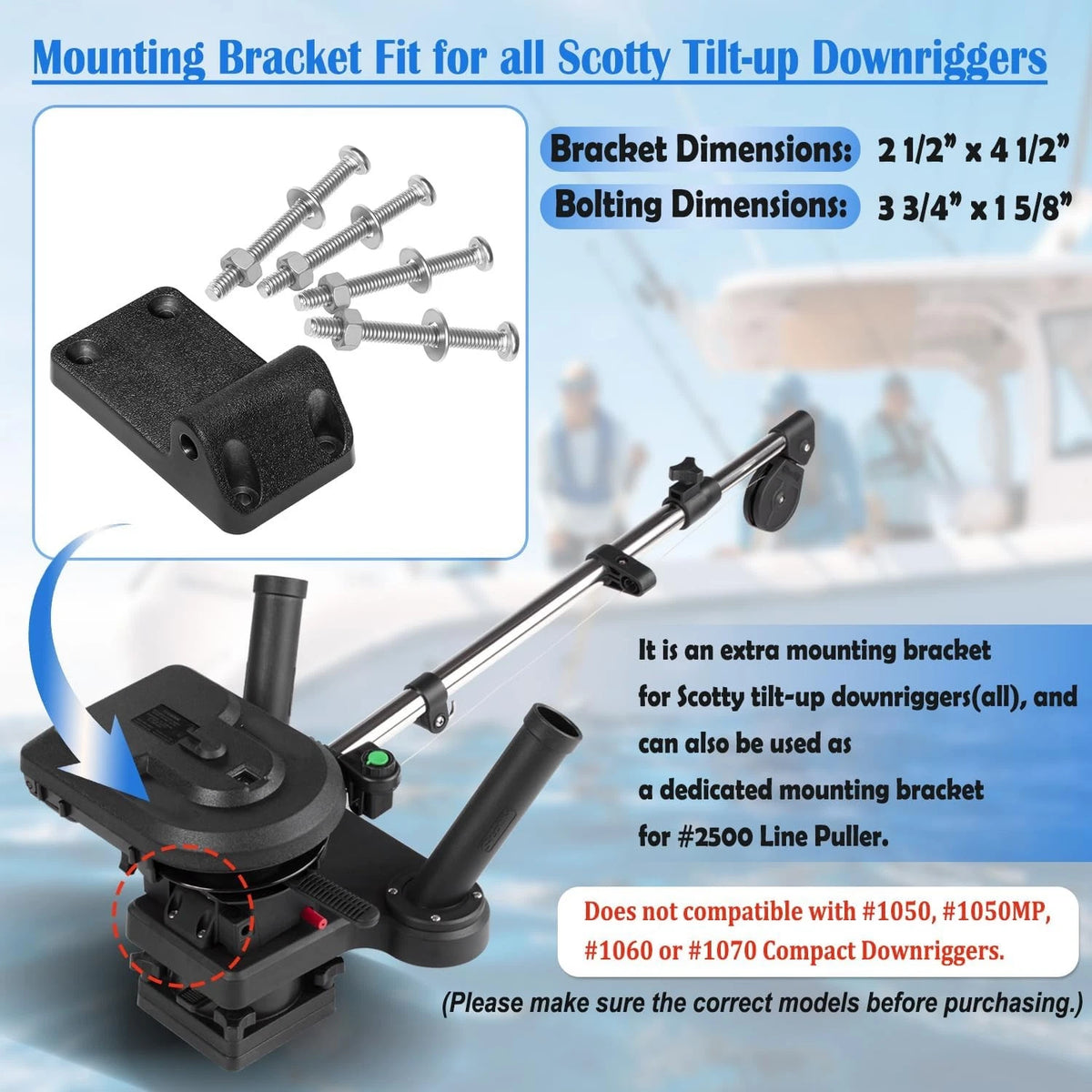 Tilt-up Mounting Bracket for Scotty Downrigger 1080, 1090, 1116