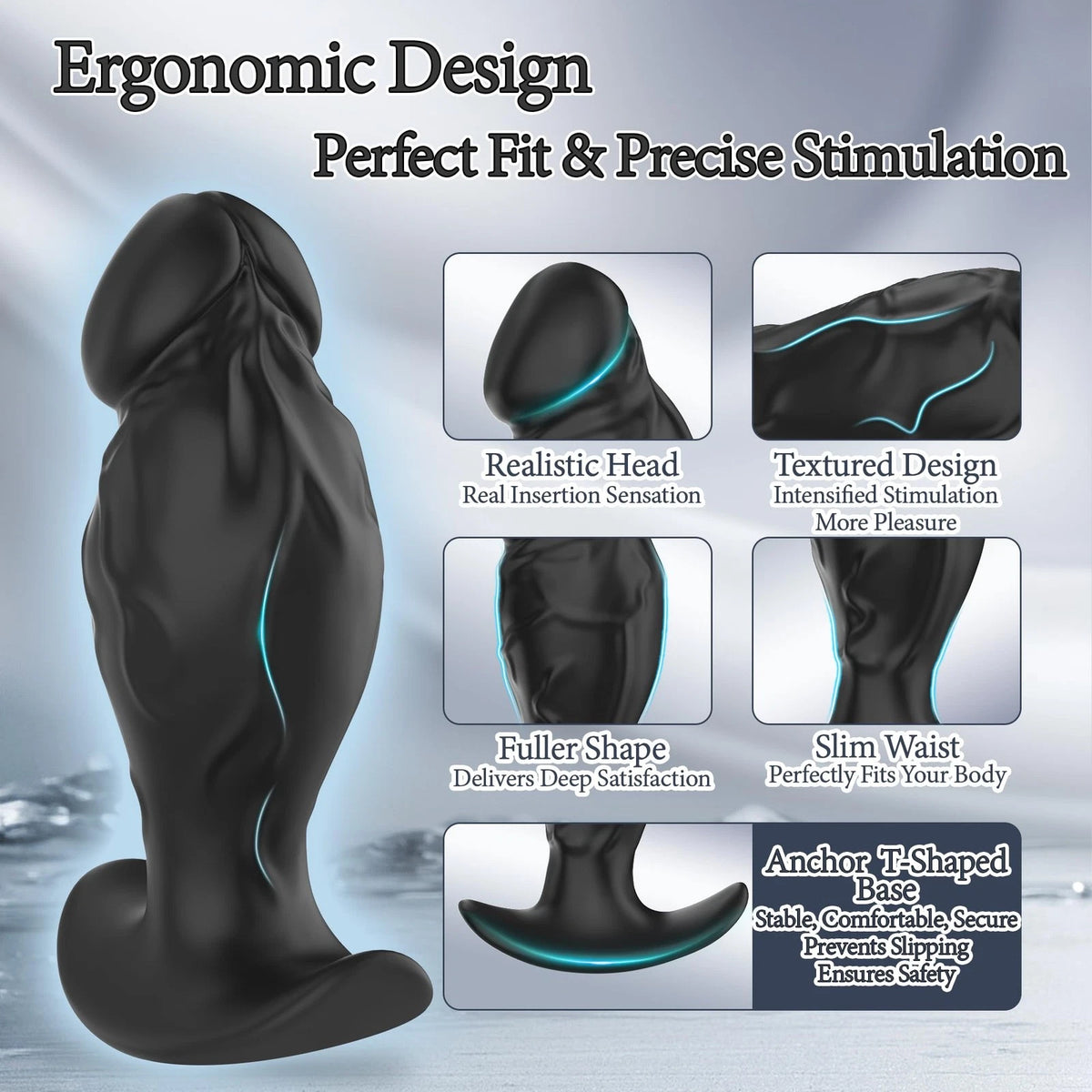 3X Silicone Butt Plug Set for Men Women (Black)
