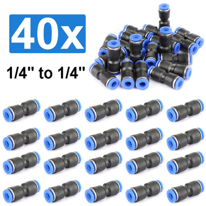 40X 1/4" OD Tube Straight Union Push To Connect Air Fitting for Pneumatic Systems