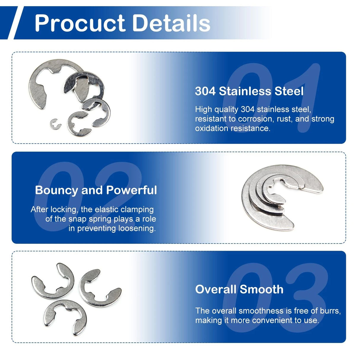 300Pcs Stainless Steel E-Clip Assortment Kit M1.5-M10