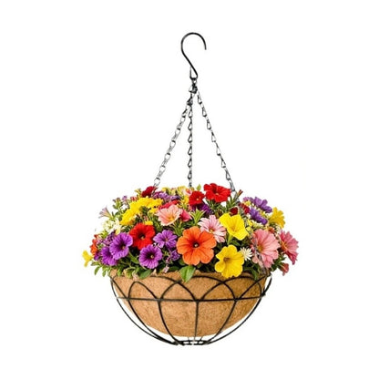 Black PE Coated Iron Hanging Basket with Coconut Liner for All Season Use