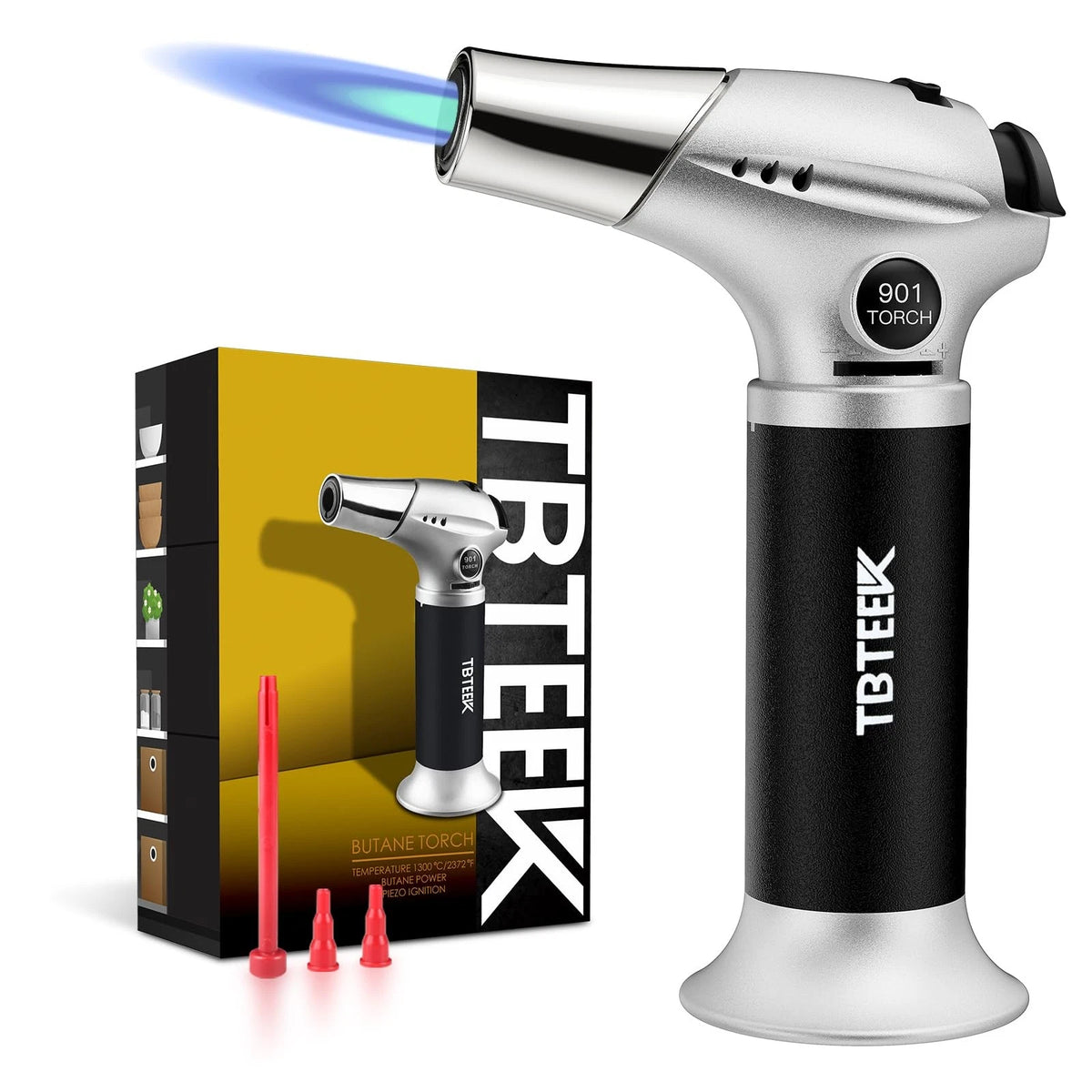 Butane Torch for Kitchen Cooking (Black-Silver)