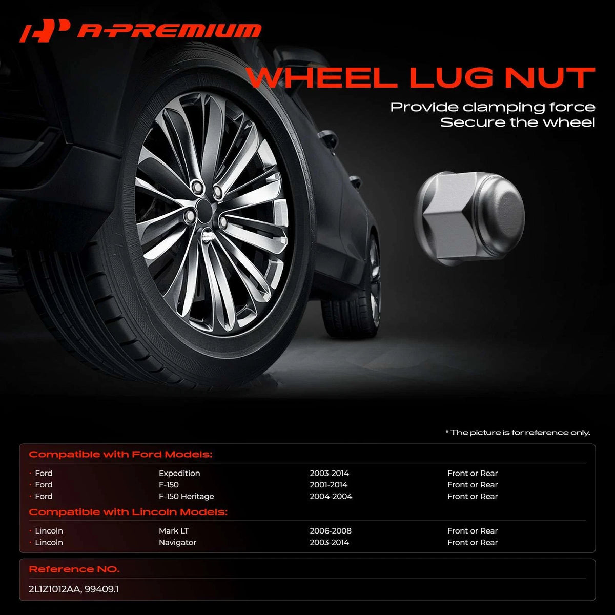 Set of 12 M14-2.0 Wheel Lug Nuts for Ford Expedition F-150 (2000–2023) 611-223, 2L1Z1012AA