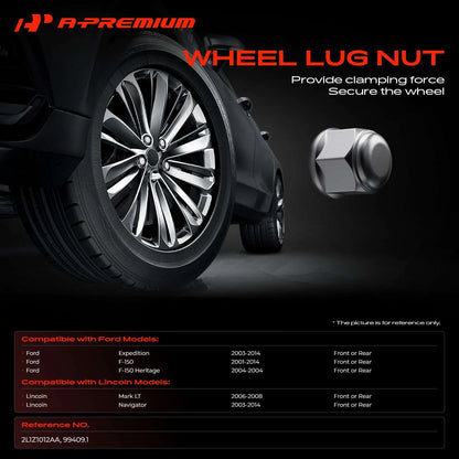 Set of 12 M14-2.0 Wheel Lug Nuts for Ford Expedition F-150 (2000–2023) 611-223, 2L1Z1012AA