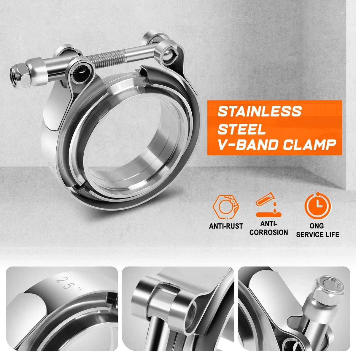 2.5" OD Stainless Steel V-Band Clamp & Flange Set for Universal Applications