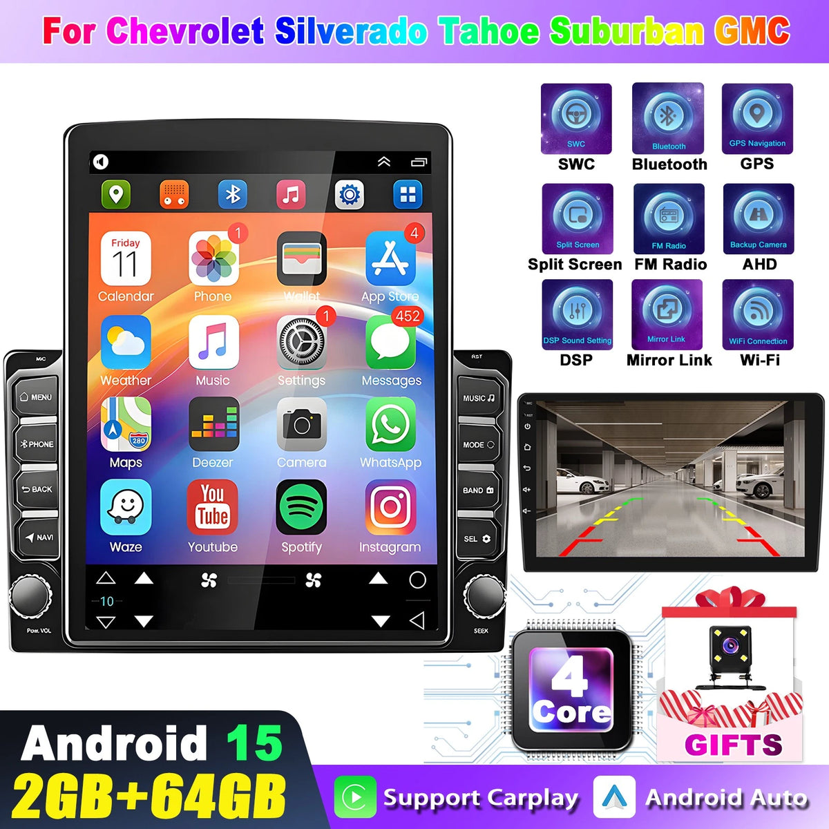 9.7" Car Stereo GPS Carplay Head Unit for Chevrolet Silverado Tahoe (2007–2014)