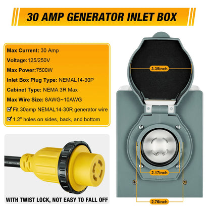 25ft 30 Amp Extension Cord with Generator Inlet Box for Heavy Duty (2024–2025)
