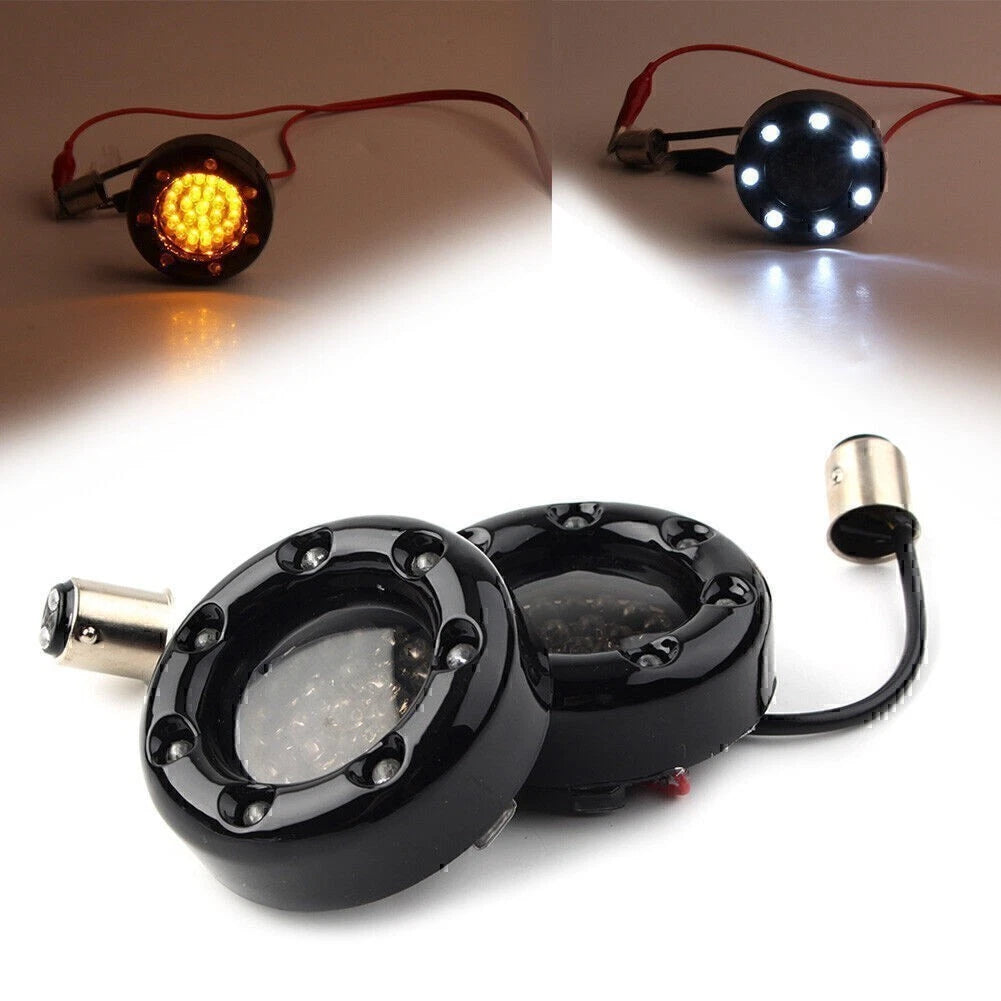 1 Pair LED Black Fire Ring Turn Signal Lights for Harley Softail Dyna