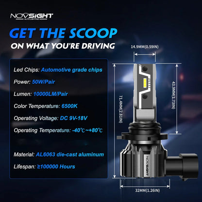 2X NOVSIGHT 9006 HB4 LED Headlight Bulbs Conversion Kit 10000LM