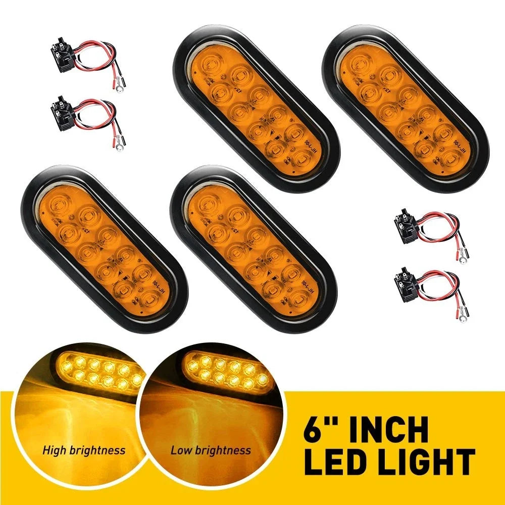 Set of 4 Amber 10 LED Truck Marker Trailer Oval Lights for