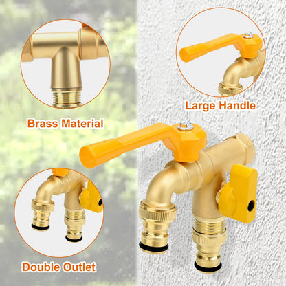 2 Way Brass Garden Faucet Hose Bibb Wall Mount Spigot Tap