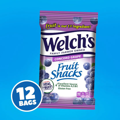 Pack of 12 Welch's Fruit Snacks, Concord Grape, Gluten-Free, 5 Ounce