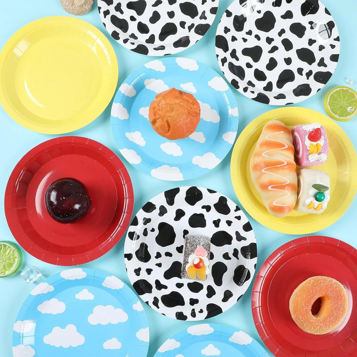 48 Pcs Cartoon Story Birthday Party Paper Plates for Toy Inspire Game Table