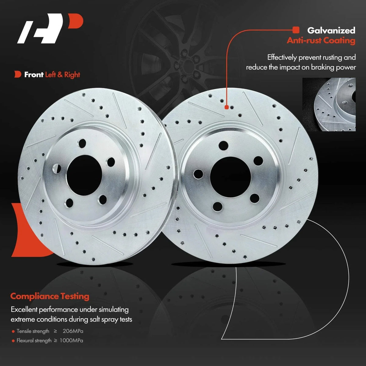 Front Drilled Brake Rotors & Ceramic Pads for Chrysler 300 (2005–2023)
