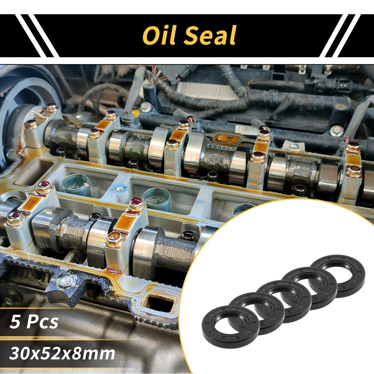 Set of 5 Oil Seal Rotary Shaft Seal NBR Rubber 30x52x8mm