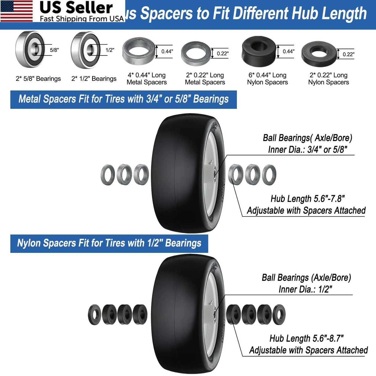 Set of 2 Flat Free Lawn Mower Tires 13x6.50-6