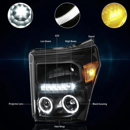 LED Halo Ring Projector Headlight for Ford Super Duty (2011–2016)
