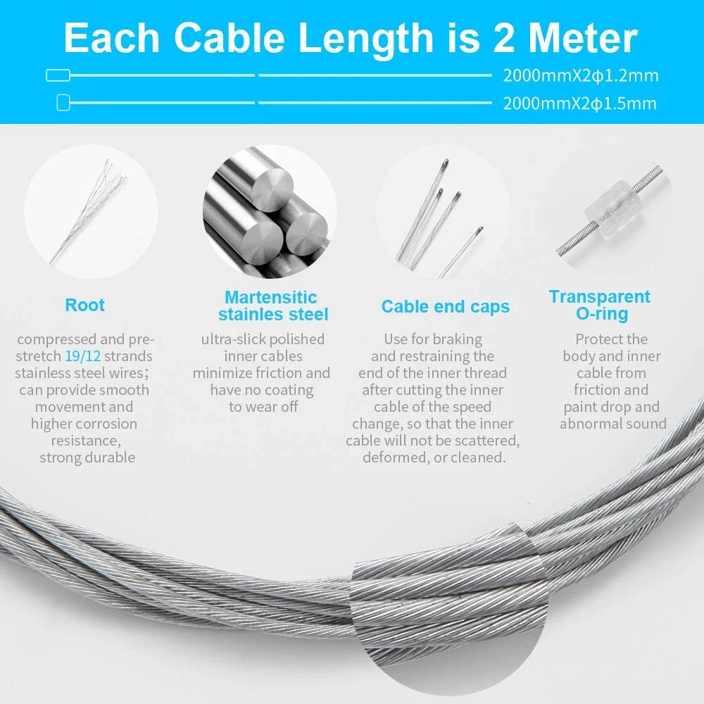 Set of 2 Universal Bike Brake Cable Gear Shifter Wires - Silver