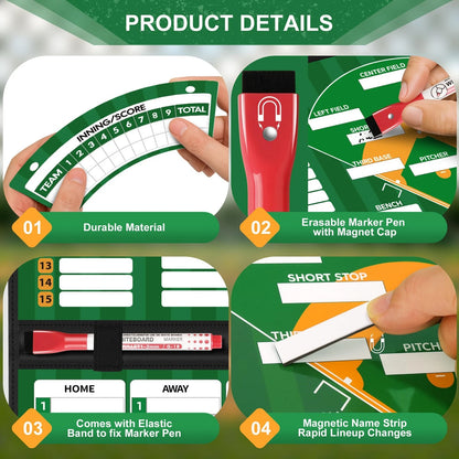 Magnetic Baseball Lineup Board for Dugout (12"W x 1"H, Black)