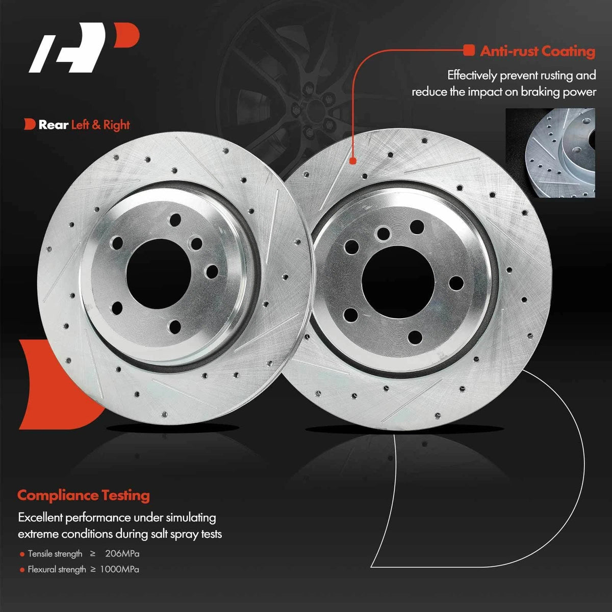 2x Rear Drilled Brake Rotors for BMW E46 330Ci, 330i, 330xi (2001–2006)