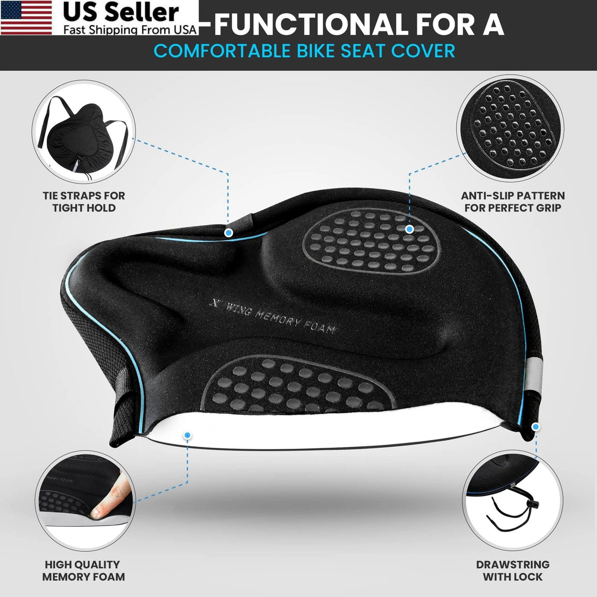 Memory Foam Wide Bike Seat Cover for X WING