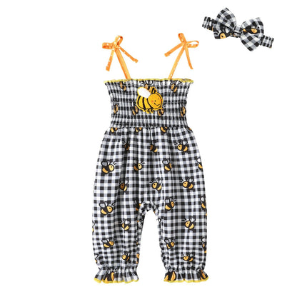 Baby Girl Sleeveless Romper Jumpsuit with Headband for Infant